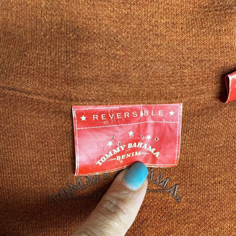 Tommy Bahama Mens SzM Reversible 1/2 Zip Orange Sweater Fall Photos Family Photo